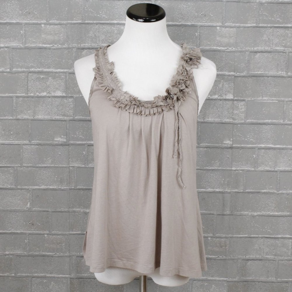 Anthropologie Deletta Ribbon Ruffle Tank Top - Picture 1 of 11